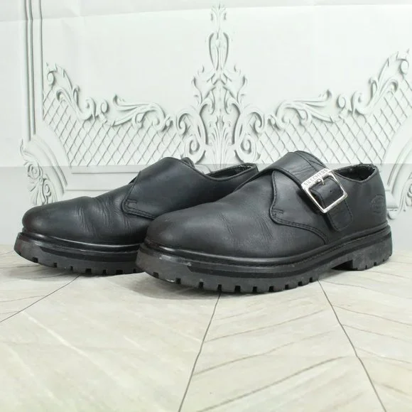 Skechers Black Leather Slip-on Round Toe Buckled Casual Shoes Size 7.5 - Picture 2 of 9
